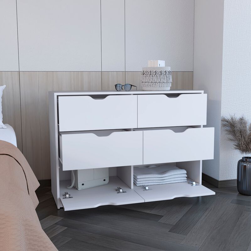 DEPOT E-SHOP Houma 4 Drawer Dresser with 2 Lower Cabinets, Drawer Chest