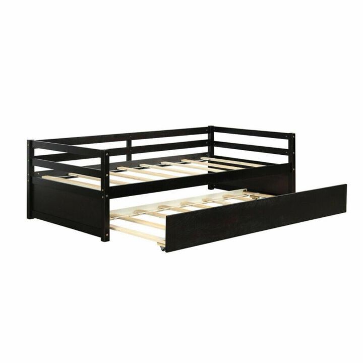 Hivvago Twin Size Wooden Slat Trundle Platform
