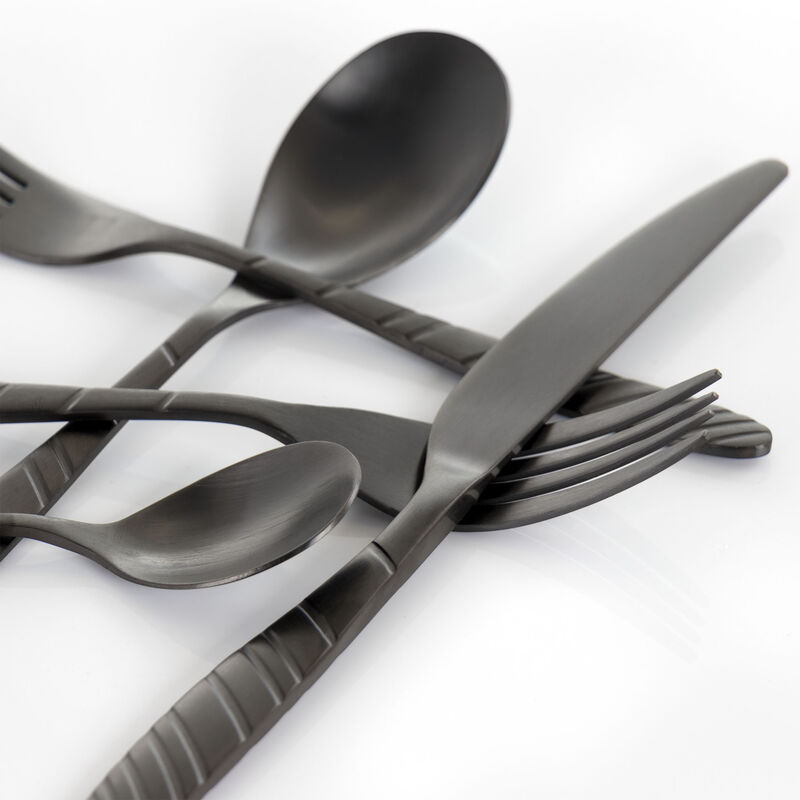 MegaChef La Vague 20 Piece Flatware Utensil Set, Stainless Steel Silverware Metal Service for 4 in Matte Black