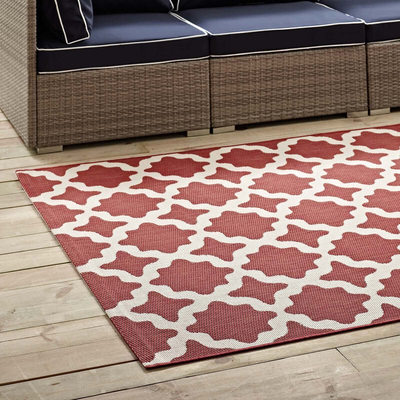 Cerelia Moroccan Trellis 5x8 Indoor and Outdoor Area Rug - Red and Beige