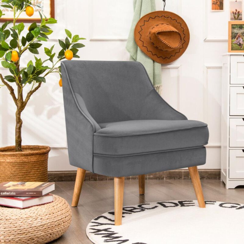Hivvago Mid Century Velvet Accent Chair with Rubber Wood Legs for Bedroom