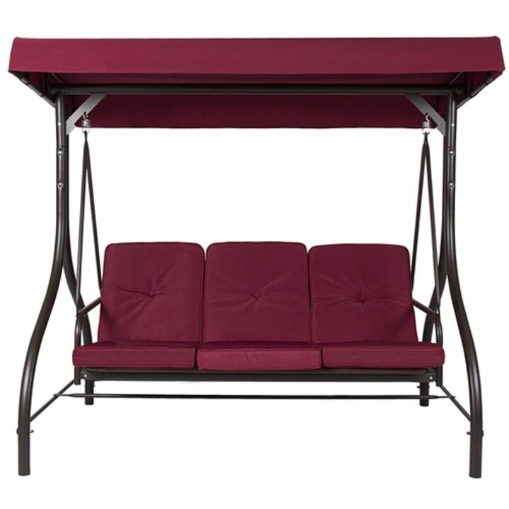 Hivvago Burgundy Outdoor Patio Deck Porch Canopy Swing with Cushions