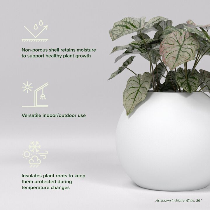 Greenline Fiberglass Nala Large Indoor/Outdoor Globe Planter - 24 in x 24 in x 19 in - Gloss White