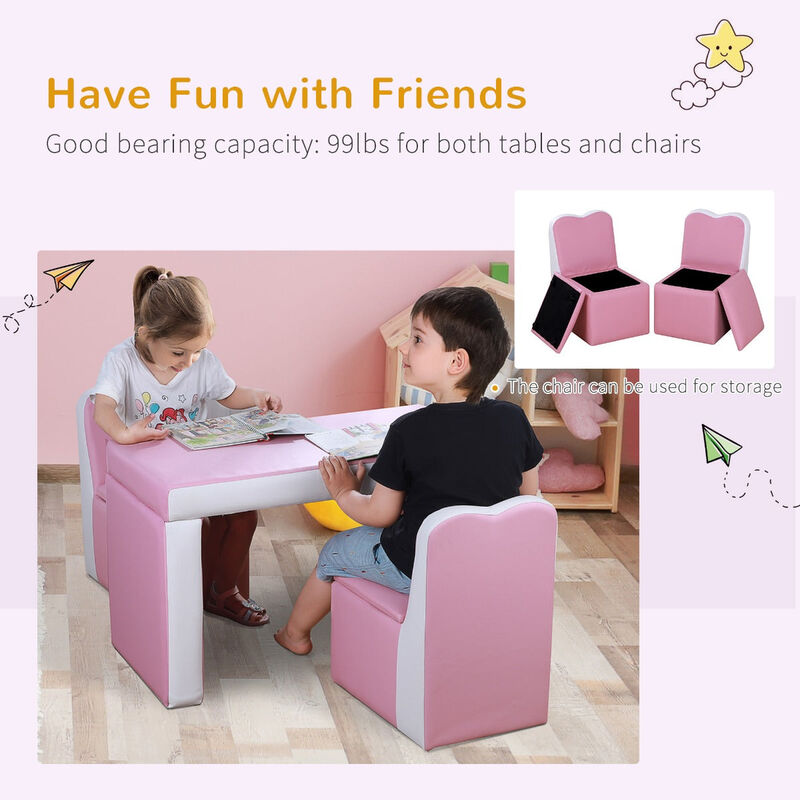 Pink Kiddie Convertible: 2-in-1 Sofa Chair Set with Storage