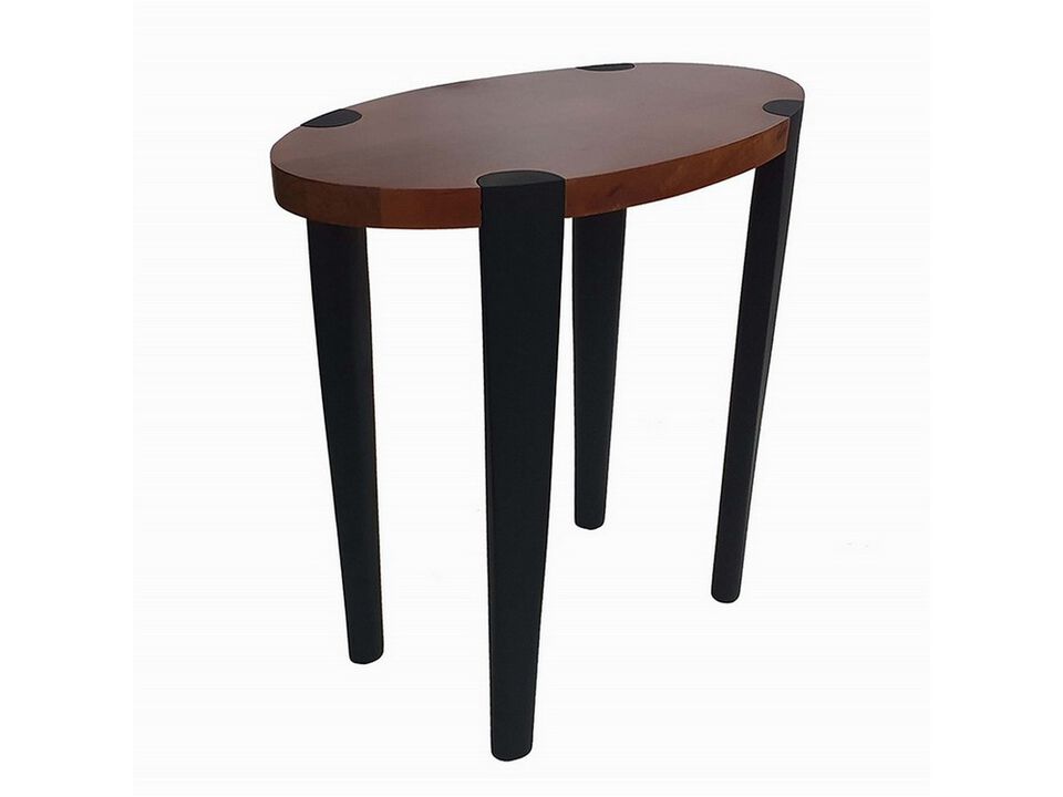 Max 23 Inch Oval Top End Side Table, Mango Wood, Iron Frame, Brown, Black - Benzara