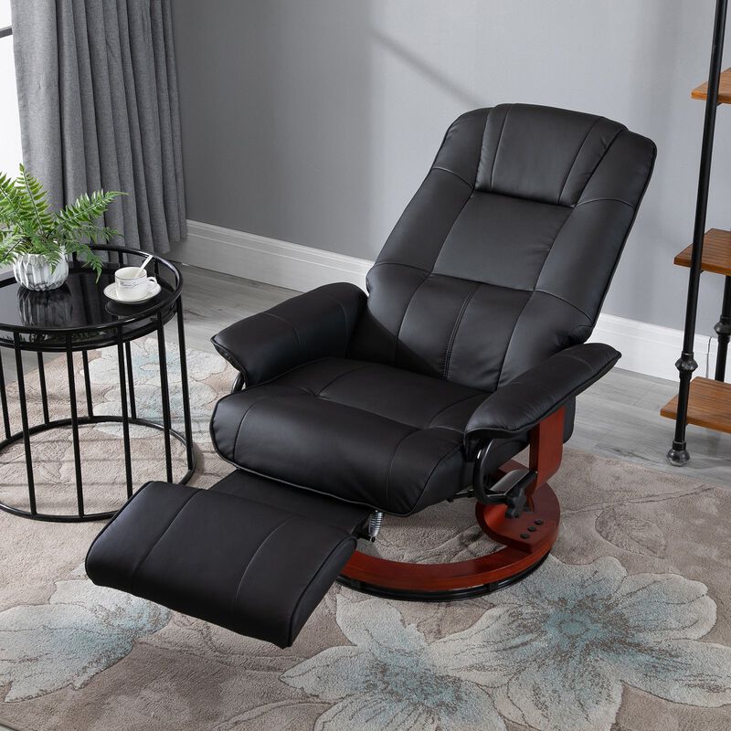 Black Leather Lounger: Swivel Recliner with Adjustable Footrest
