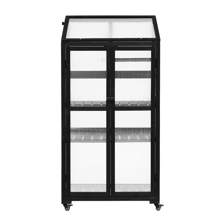 62" Height Wood Largehouse Balcony Portable Cold Frame With Wheels And Adjustable Shelves