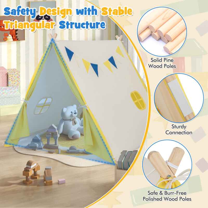 Kids Play Tent with Solid Wood Frame Holiday Birthday Gift & Toy for Boys & Girls