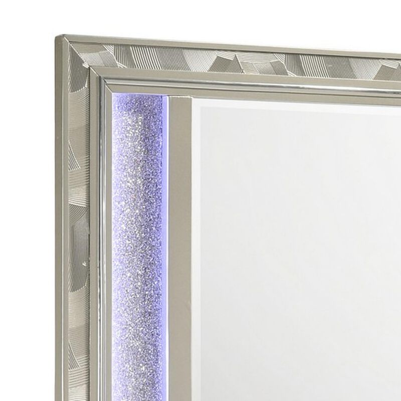 Benjara, Silver Bet 41 x 48 Dresser Mirror, Solid Wood Frame with Rhinestone Inlay