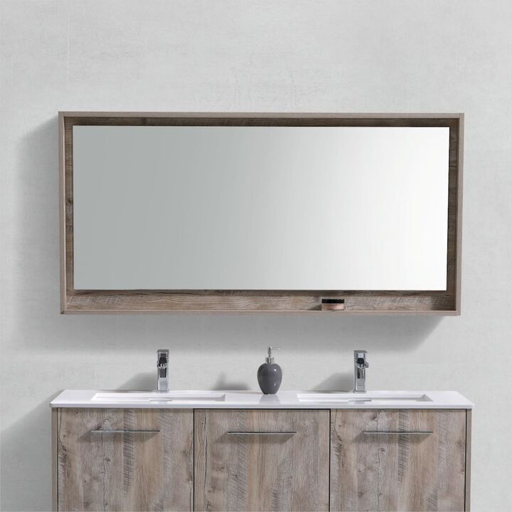 Kubebath Bosco 60 Framed Mirror With Shelve - Nature Wood Finish