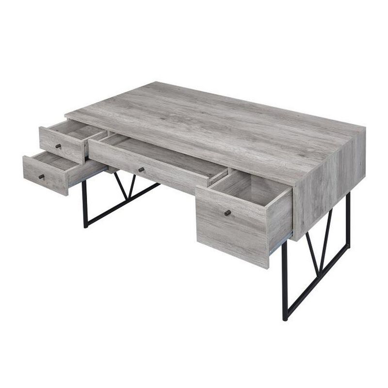 Chic Atelier Writing Desk 4 Drawer, Driftwood Gray-Benzara