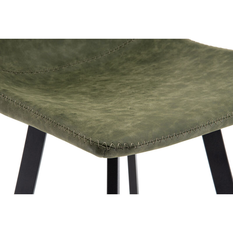 LeisureMod Elland Modern Upholstered Leather Bar Stool With Iron Legs & Footrest Set of 2