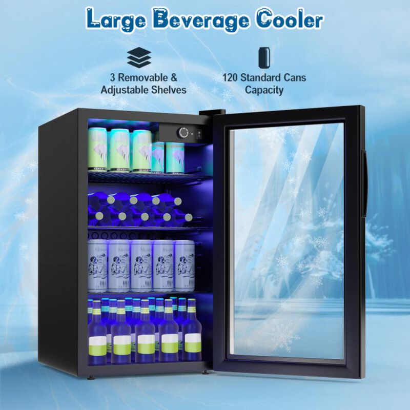 Hivvago 120 Can Beverage Mini Refrigerator with Glass Door