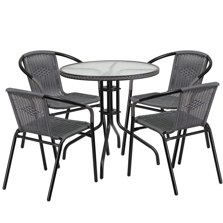 28RD Brown Table Set w/Rattan
