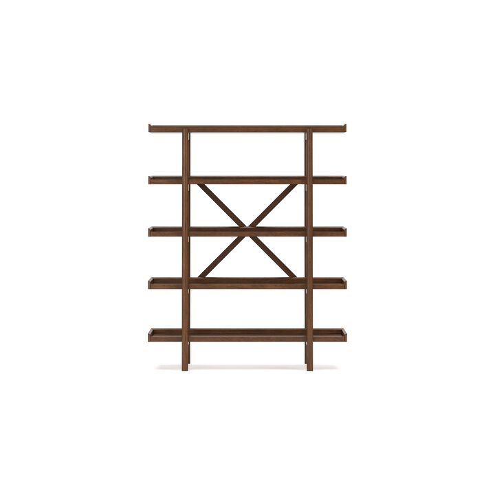 Jeyn Bookcase, 5 Fixed Display Shelves, 70 Inch Natural Brown Wood - Benzara