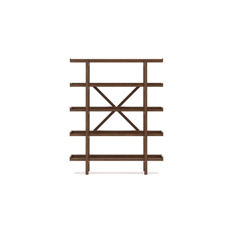 Jeyn Bookcase, 5 Fixed Display Shelves, 70 Inch Natural Brown Wood - Benzara