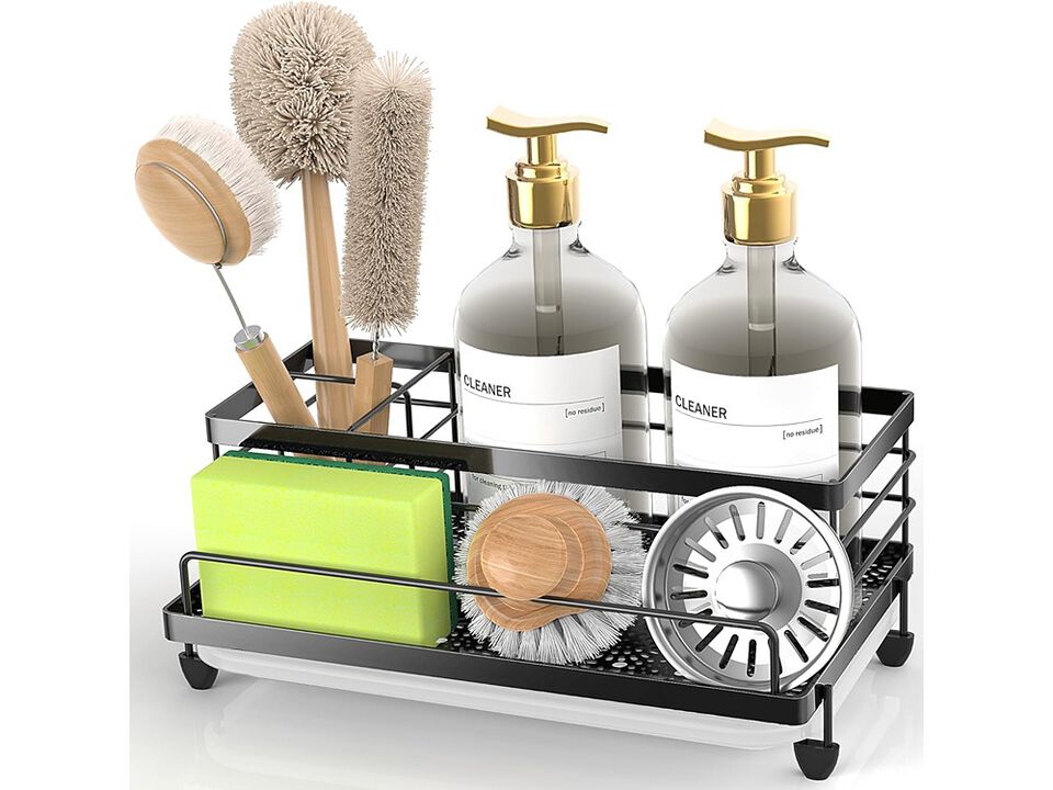Cisily Sponge Holder for Kitchen, Sink Organizer, Kitchen Sink Accessories with Drip Tray