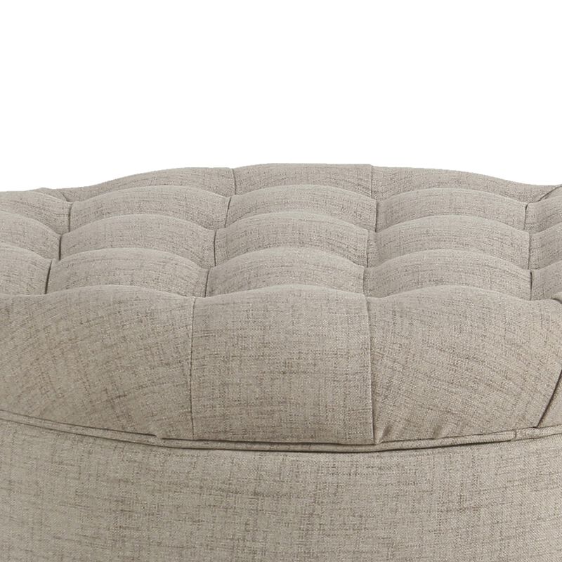 Fabric Upholstered Wooden Ottoman with Tufted Lift Off Lid Storage, Beige - Benzara
