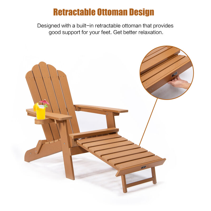 Tale Folding Adirondack Chair With Pullout Ottoman With Cup Holder, Oversized, Poly Lumber