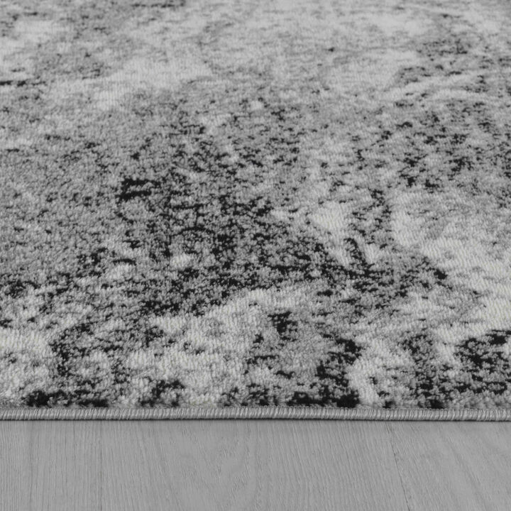 Sakarya Contemporary Abstract Splash Grey Black Indoor Area Rug
