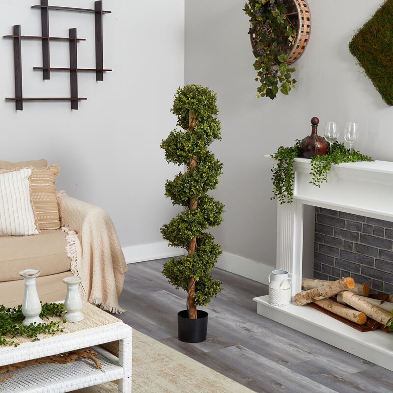 Hivvago 5 Feet Boxwood Spiral Topiary Artificial Tree (Indoor/Outdoor)