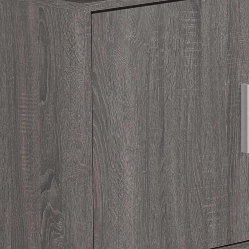 Wooden Office Desk with 1 Drawer and 1 Door Cabinet, Gray-Benzara