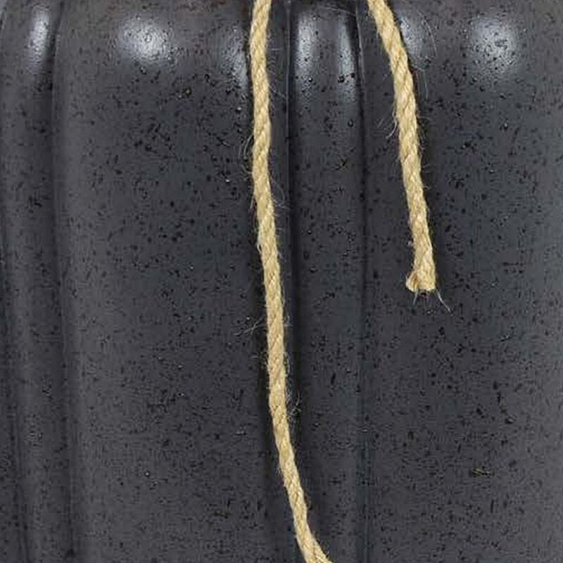 Rave 17 Inch Planter, Pumpkin Like Shape and Rope Details, Black Resin - Benzara