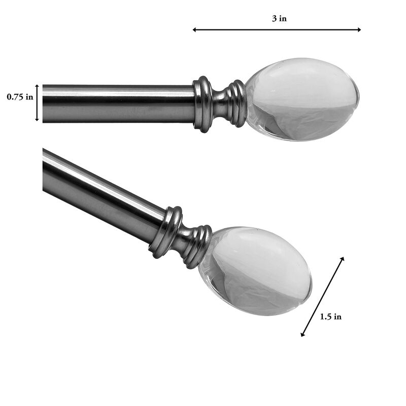 Crystale Egg Finial Curtain Rod Set, Adjustable Length from 30" to 78"