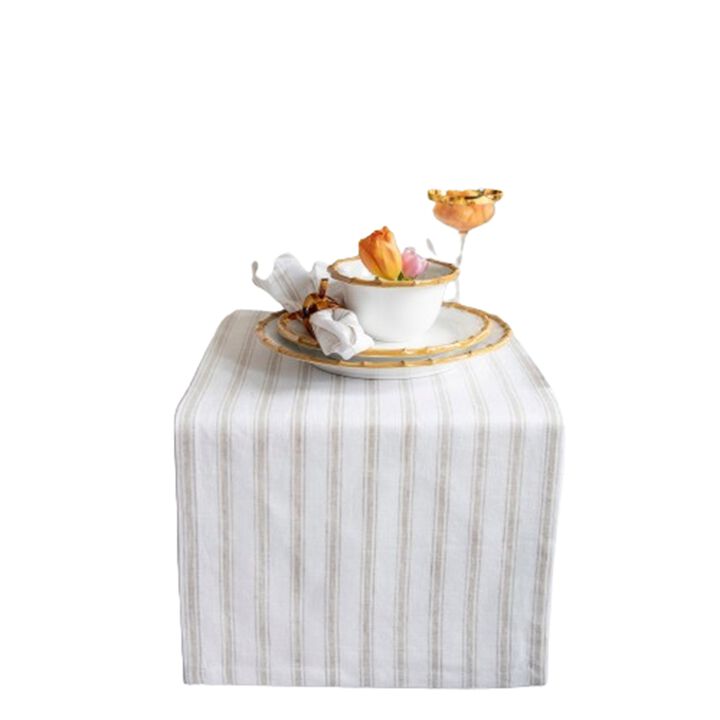 Solino Home 100% Pure Linen Table Runner | Capri Ticking Stripe for Spring & Easter