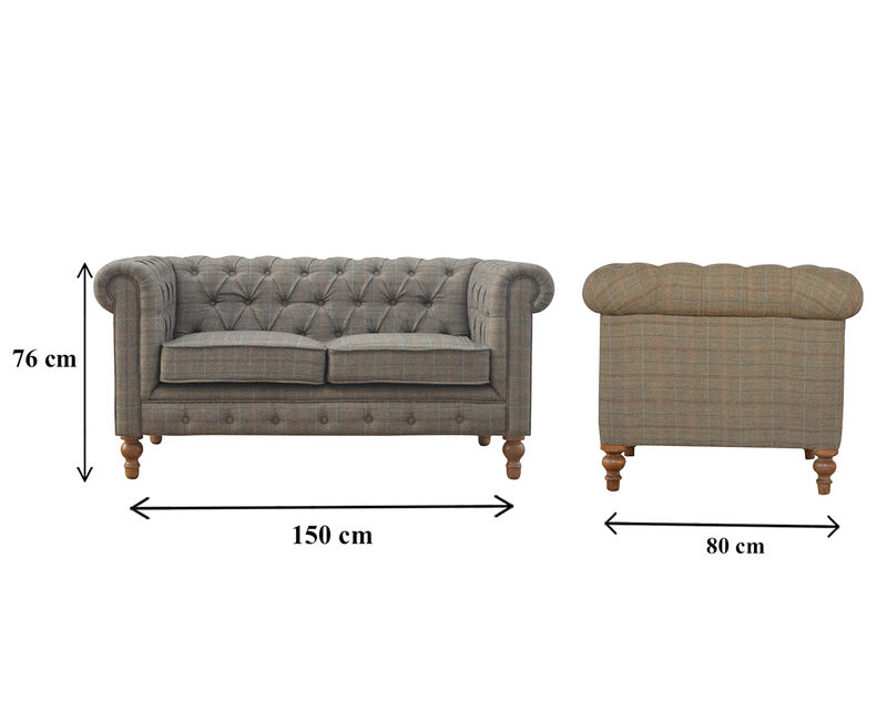 Multi Tweed 2 Seater Chesterfield Sofa Solid Wood