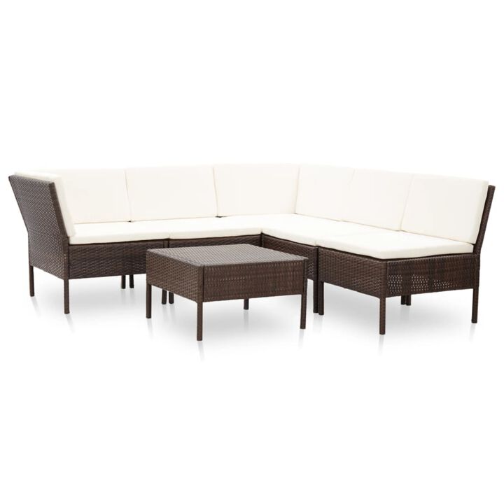 vidaXL 6 Piece Garden Lounge Set with Cushions Poly Rattan Brown
