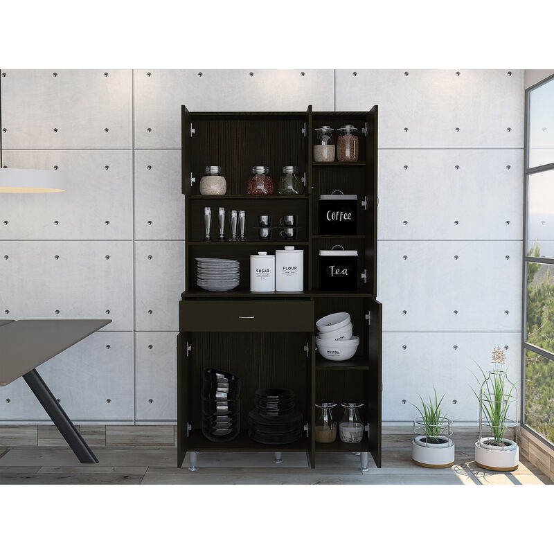Tigard 1-Shelf 1-Drawer Pantry Cabinet Black Wengue