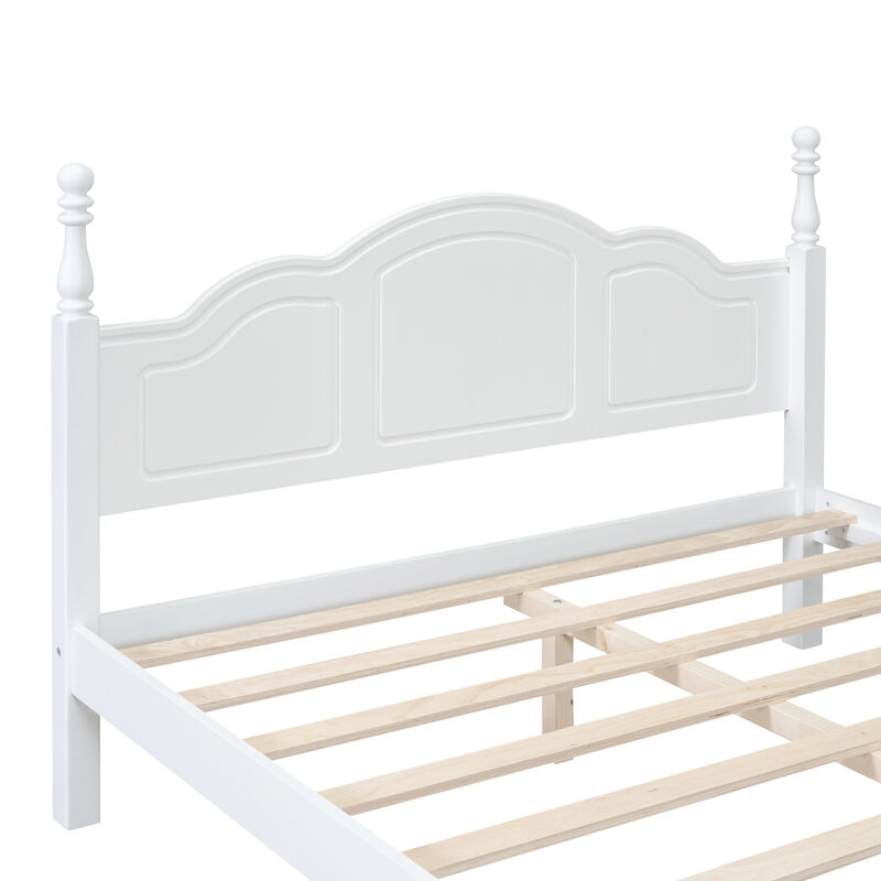 3-Pieces Bedroom Sets, Queen Size Wood Platform Bed And Two Nightstands-White