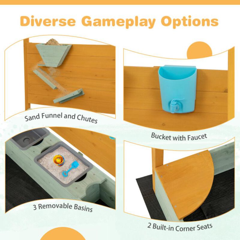 Hivvago Kids Sandbox with Sand Wall w/ Removable Canopy for Kids 3-8 Years Old