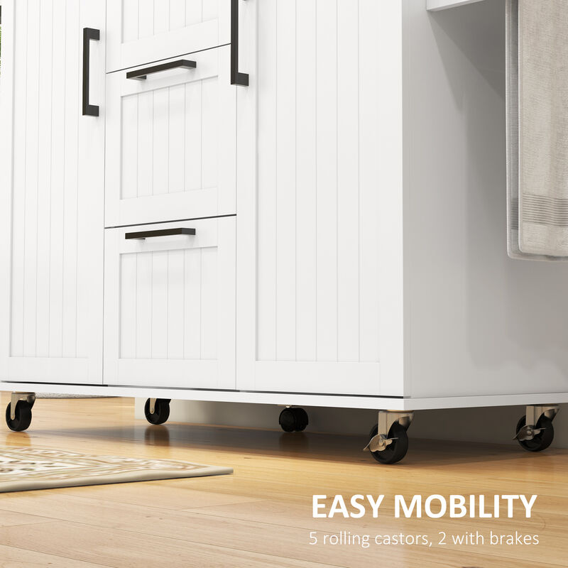 HOMCOM Kitchen Island on Wheels, Kitchen Cart with Drop Leaf, 3 Drawers