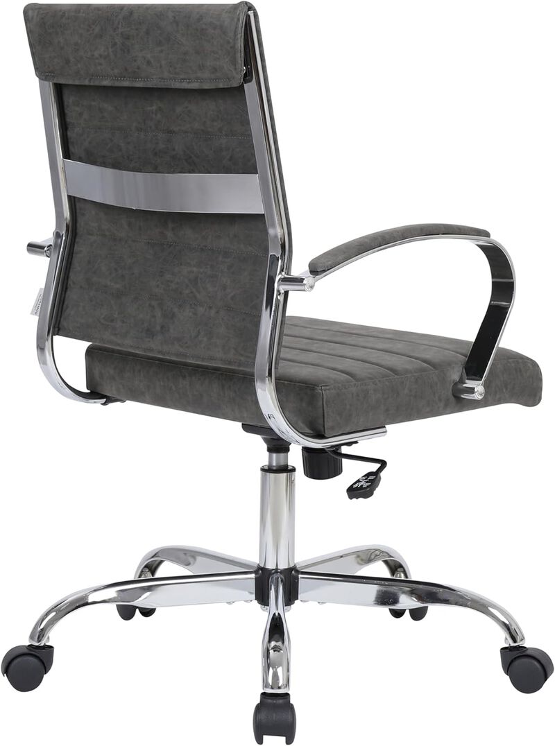 LeisureMod Benmar Modern Mid-Back Adjustable Swivel Leather Office Chair