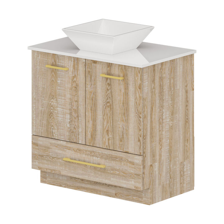 FUFU&GAGA Elegant Bathroom Vanity Cabinet with Storage - 29.1"W x 33.9"H, Brown