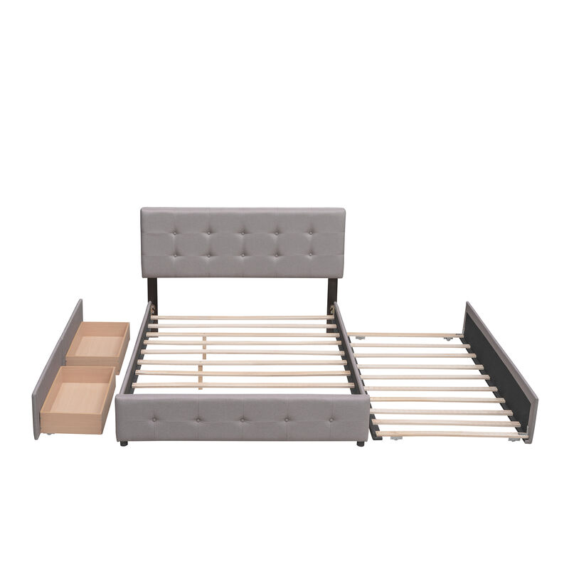 Merax Upholstered Platform Bed with 2 Drawers and 1 Twin XL Trundle