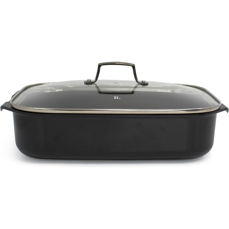 Blu. Cookware Roasting Pan with Lid and Roasting Rack, Non-Toxic, Non-Stick Ceramic, PFA/PFOA-Free, Suitable for all Cooktops, Bamboo Cleaning Brush