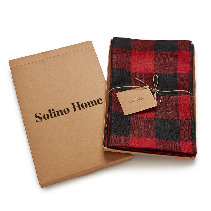 Solino Home 100% Pure Linen Buffalo Check Dinner Napkins 20 x 20 Inch Set of 4