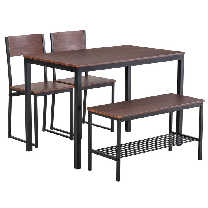 Rustic Dining Set: 4-Piece Industrial Table, Chairs, Bench, and Rack