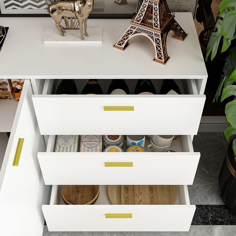 White Wood Buffet Sideboard Storage Cabinet 3-Drawers 2-Cabinets Shelves Kitchen Dining 69 in. W x 30 in. H x 15.6 in. D