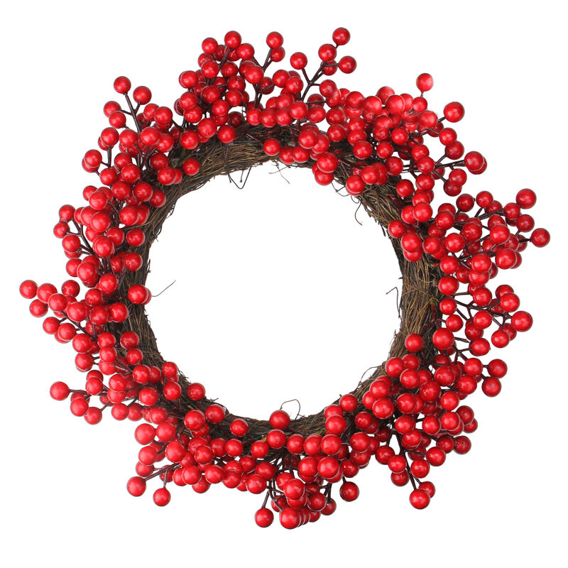 Crimson and Merlot Red Berries Artificial Winter Christmas Wreath - 16-Inch  Unlit