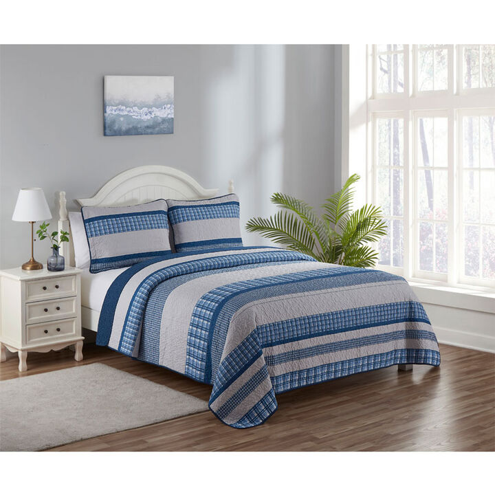 Legacy Decor 3 PCS Quilt Reversible Bedspread Coverlet  Patchwork Design Ultra Soft Microfiber Oversized Full Size