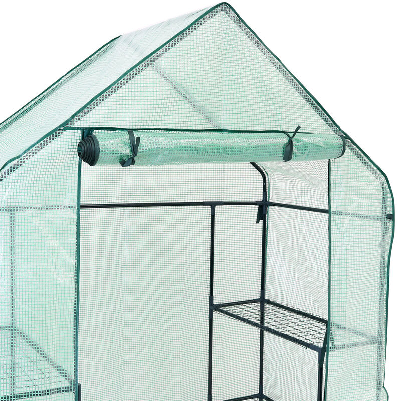 Sunnydaze Small Iron PE Cover Walk-In Greenhouse with 4 Shelves - Green