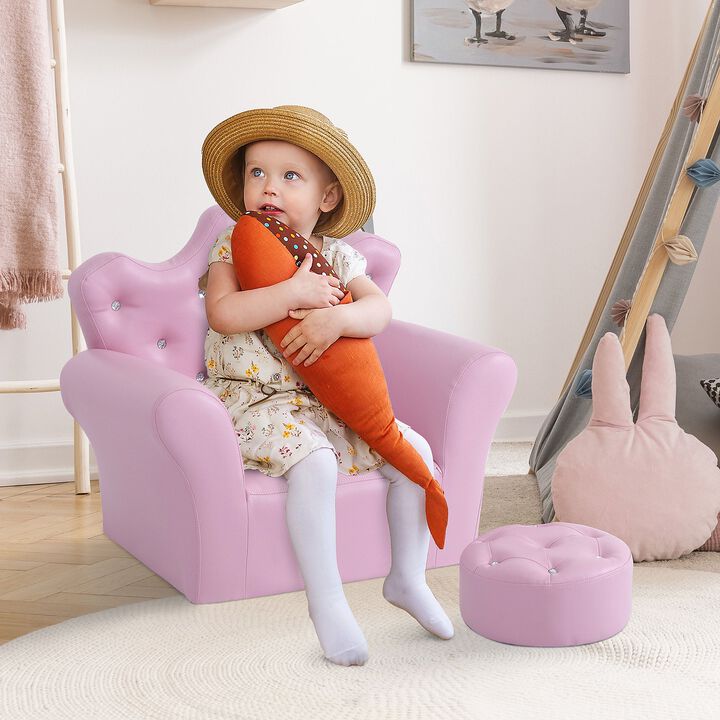 Kids' Princess Sofa Set: With Footstool, Diamond Decor