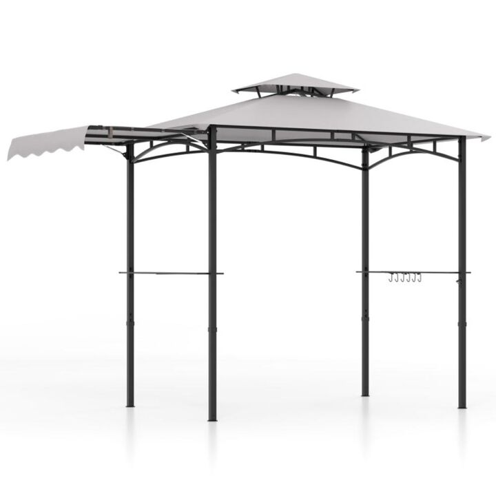 Hivvago 11 x 5 FT Grill Gazebo with Side Awning and Double-Tiered Top-Gray