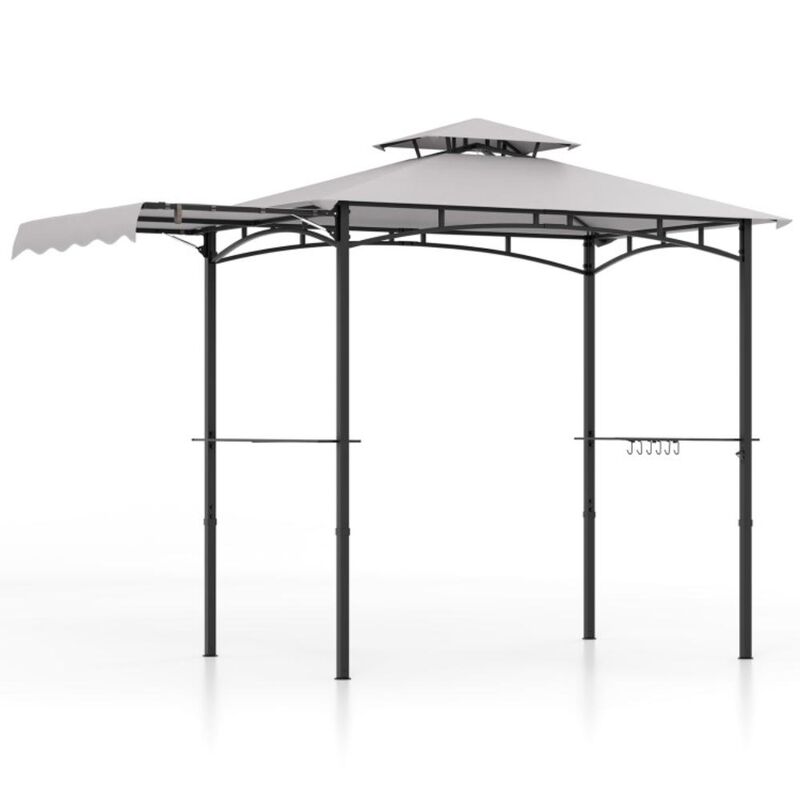 Hivvago 11 x 5 FT Grill Gazebo with Side Awning and Double-Tiered Top-Gray