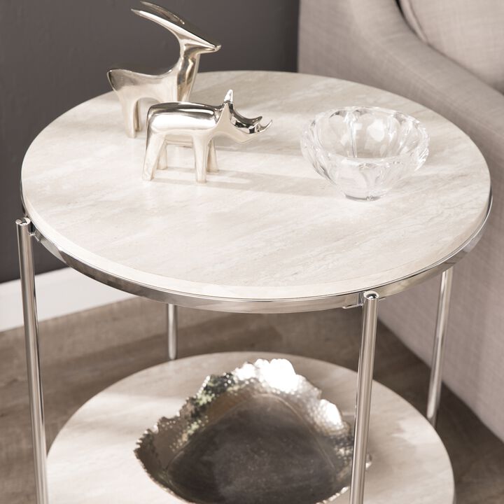 SEI Furniture Silas Round Faux Stone End Table, Silver