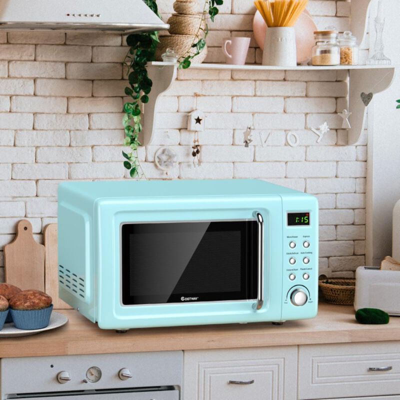 Costway 700W Retro Countertop Microwave Oven with 5 Micro Power and Auto Cooking Function